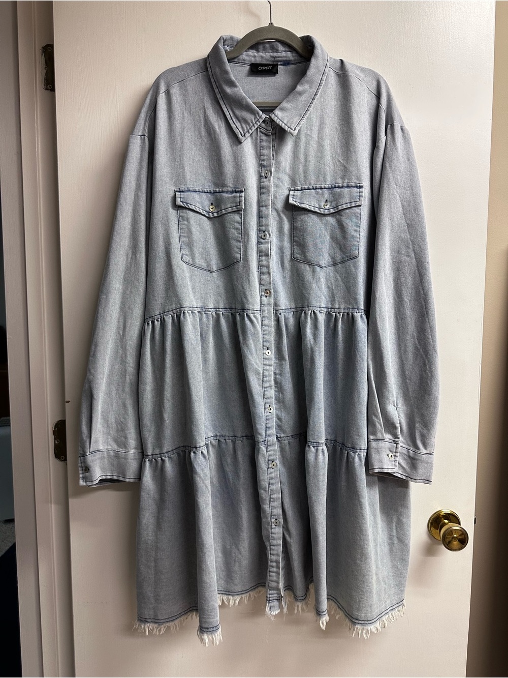 Cozy Light Wash Denim Midi Shirt Dress